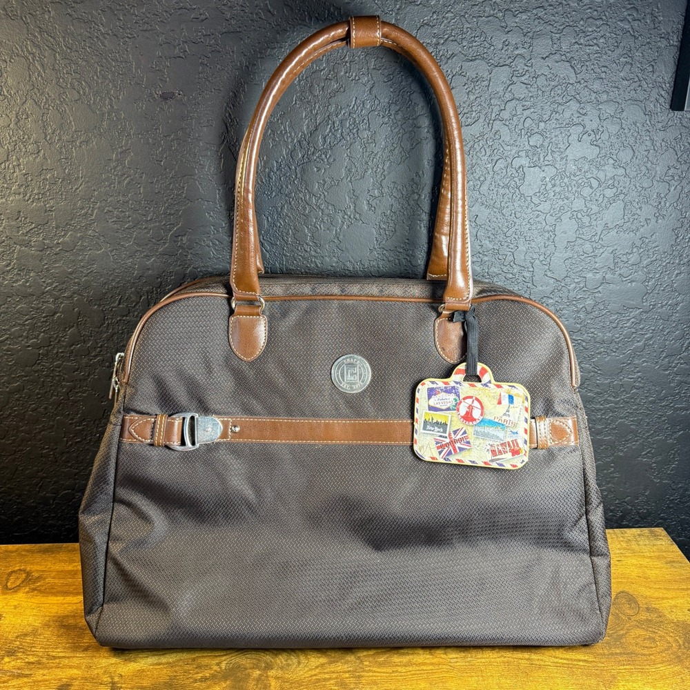 Chaps Travel Satchel Brown Polyester Faux Leather Luggage Bag Large Unisex